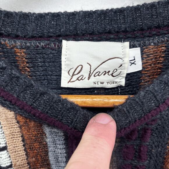 La Vane New York Coogi Style Pull Over Textured Purple Blue Sweater Size XL - Picture 5 of 6